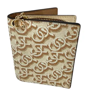 Coach Snap Wallet Signature Bifold Monogram Print‎ Khaki Chalk Neutral Designer thumbnail 1