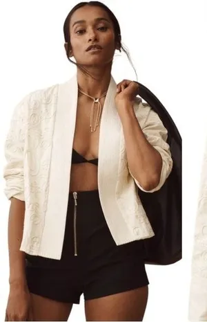 NWOT Anthropologie Dolan Chloe String Embroidery crop Cream Jacket Sz XS cotton thumbnail 1