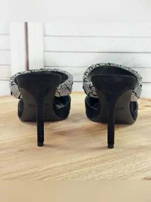 Nine West Greet Rhinestone Strap‎ Pointed Toe Mule Pumps Black Silver 7 thumbnail 6