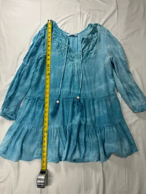 Blue Island Turquoise Boho Tiered Mini Dress Crochet Lace babydoll Cover Up Chic thumbnail 4