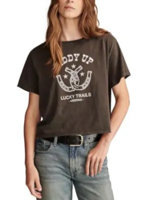 Lucky Trails 'Giddy Up' Graphic Crop Tee - Charcoal thumbnail 1
