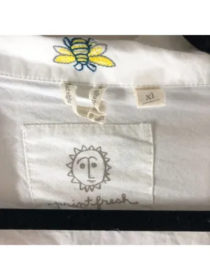 Printfresh "Beekeeper" Pajama Top Organic Cotton Poplin Short Sleeve White XL thumbnail 3