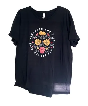 Girl Defined Strength & Dignity Graphic Tee L Black Floral Print Inspirational S thumbnail 1