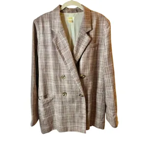 NWOT Maeve by Anthropologie Plaid Double-Breasted Blazer - Taupe/Beige size 8 thumbnail 2