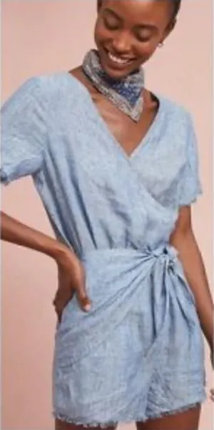 Sanctuary by Anthropologie Denim Chambray Romper Size Small Ties at Waist thumbnail 1