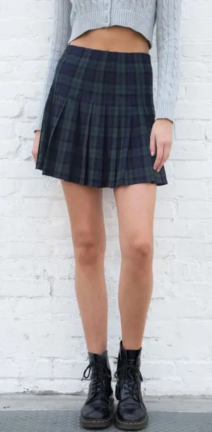 Brandy Melville Plaid Tartan Blue Green Pleated Mini Skirt thumbnail 1