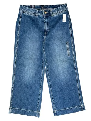 Gap NWT Women’s Size 30 10 Medium Indigo Blue High Rise Wide Leg Cropped Jeans thumbnail 1