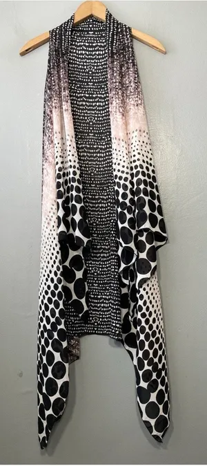Sheer Asymmetrical Duster Size S M Black Pink Polka Dot Artsy Drape Flowy Chic thumbnail 1