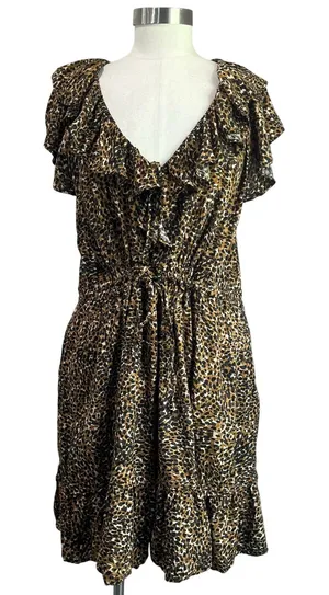 Old Navy Leopard Print Waist Defined Ruffle Trim Mini Dress Size‎ XL thumbnail 1