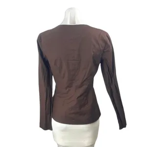 Reformation Caci Women's Brown Lace Up V Neck Long Sleeve Blouse Top Size 4 thumbnail 3