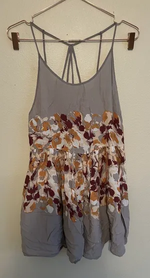 Free People Intimately Slip‎ Top Size S Gray Multicolor Floral Whimsy Boho thumbnail 1