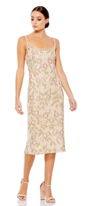 Mac Duggal 10755 Pink Sleeveless Handed Beaded Floral Dress sz 12 MIDI thumbnail 1