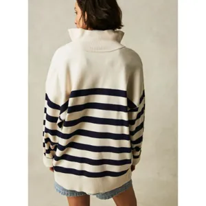 Free People Coastal Stripe Pullover Champagne Navy Combo Large thumbnail 2