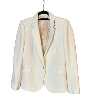 Zara Woman White Textured Piqué Blazer Paisley Lining Silver Crest Button Size XL thumbnail 1