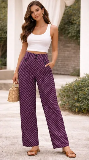 Anthropologie The Essential Flare Pants Plum‎ Geometric Stripe 2 Preppy Womens thumbnail 1