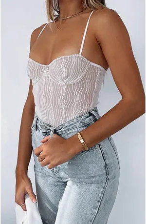White Fox Boutique Bodysuit Mesh White  thumbnail 1