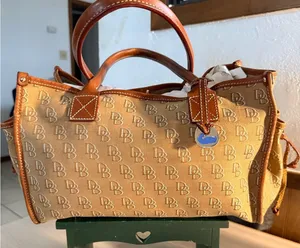Dooney & Bourke DB Signature Tan Weekender Canvas Tote with Leather Trim thumbnail 1