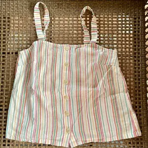 White, Rainbow Striped Button Tank Top thumbnail 1