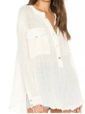 Free People NWOT Talk To Me Gauze Shirt White Size Oversized XS thumbnail 1