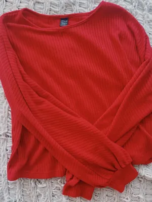 SheIn Women’s Red Ribbed Long Sleeve thumbnail 2