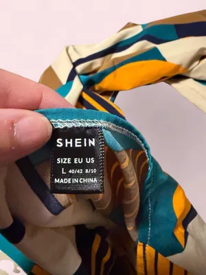 SHEIN Teal, Mustard & Cream Colorblock Geometric Cardigan thumbnail 3