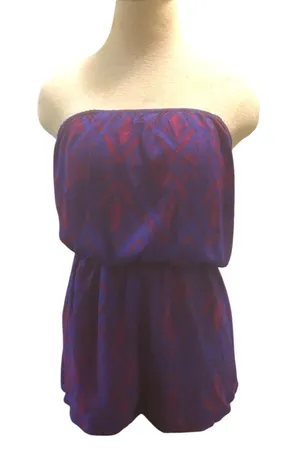 Purple and red sheer shorts strapless romper thumbnail 1
