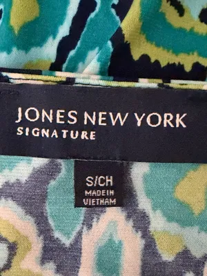 JONES MEW YORK Greens/Black Abstract Floral Faux-Wrap Short Sleeve Dress Small thumbnail 6