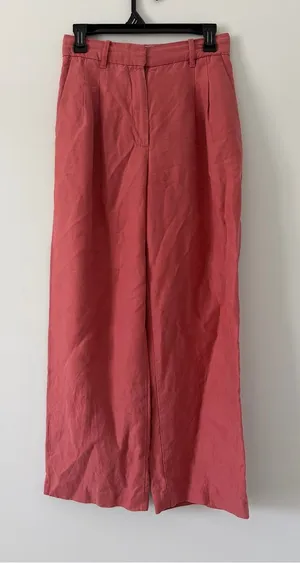 Aritzia Wilfred The Effortless Linen Cropped Wide Leg Pant Warm Sienna Red 2 thumbnail 1