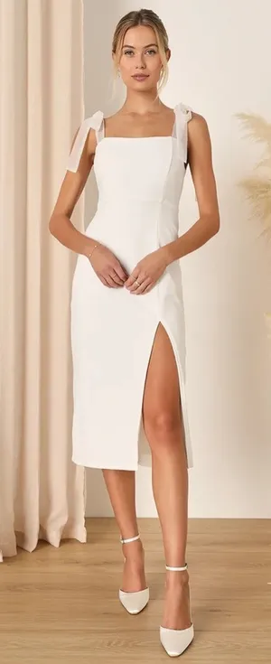 Lulus Romantic Celebration White Tie-Strap Bodycon Midi Dress Party Medium thumbnail 1