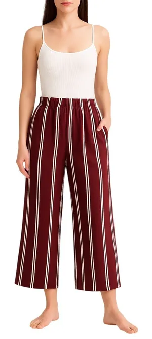 Honey Punch Wide Leg Boho Crop Pants Red & White Striped Trousers Size Small thumbnail 1