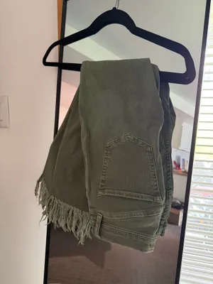 We The Free Olive Green Skinny Jeans with Fringed Hem thumbnail 4