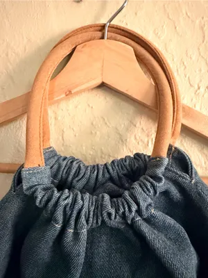Denim Mini Bag with Floral Appliqués and Tan Handles thumbnail 4