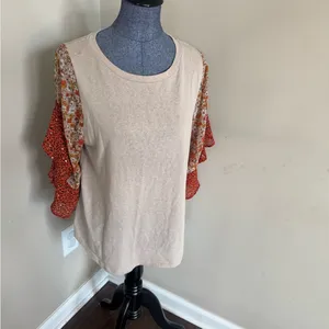 Umgee Mixed Media Mixed Pattern Flowy Half Sleeve T-Shirt Women’s Medium thumbnail 2