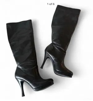 BCBGeneration BG-DISHY" Knee-high Black Leather Stiletto Boots Size 6M thumbnail 1