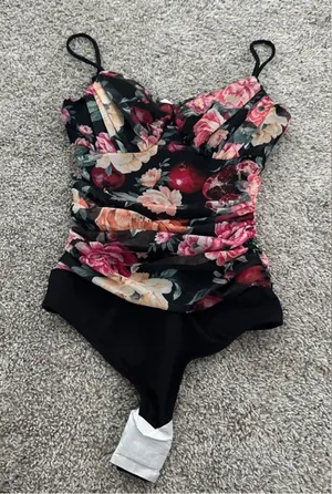 Express Floral Ruched Bodysuit thumbnail 1
