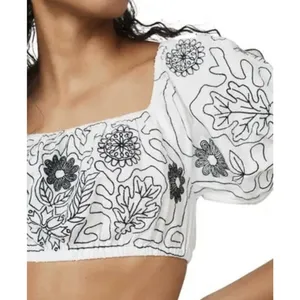 Free‎ People NWT size Medium Embroidered Lotus Top Only Cropped thumbnail 2