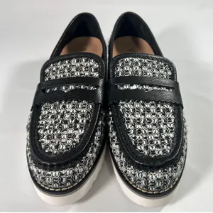 NYDJ Owen Penny Loafers‎ Bouclé Fabric Upper / Leather Trim Lug Sole Shoes 9M thumbnail 2