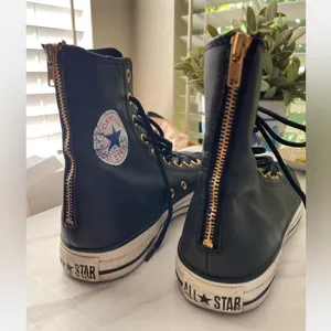Converse Leather Black and White High-Top Sneakers Streetwear Y2K Casual thumbnail 2