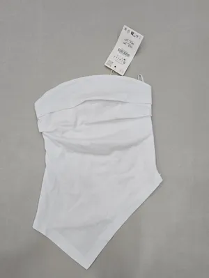 NWT! Zara White Strapless Asymmetrical Bandana/Handkerchief Top Size S thumbnail 2