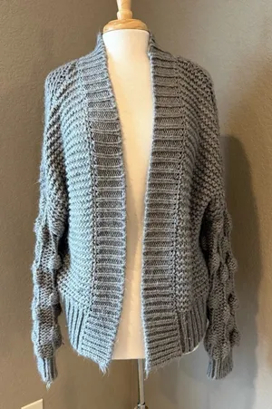 Elan Gray Chunky Textured Knit Open Front Cardigan Sweater M thumbnail 1