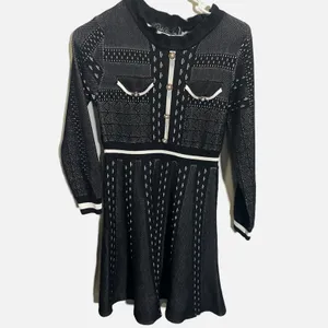 Dalia MacPhee Black‎ White Pearl Button Knit Long Sleeve Sweater Dress Large thumbnail 2