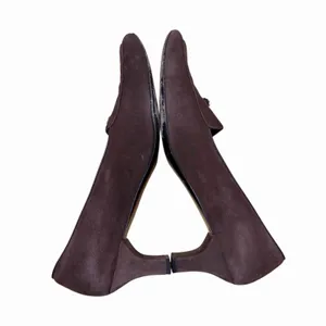 Salvatore Ferragamo Women's Sz 8.5 Brown Tassel Square Toe Heels Suede Leather thumbnail 4
