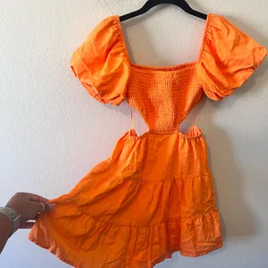 We Are Sundays Womens S Orange Puff Sleeve Smocked Dress Summer Spring thumbnail 3