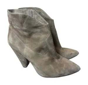 Vince Camuto Movinta Suede Western Ankle Booties Taupe Pointed Toe Size 7.5M thumbnail 1
