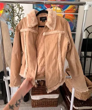 Y2K Penny Lane Genuine Suede Leather Faux Fur Trim Fall Bohemian Jacket Size L thumbnail 1
