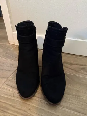 Target Black Suede Ankle Booties with Block Heel thumbnail 6
