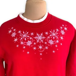 Vintage 90s Sweatshirt Crewneck Snowflakes Red White Grannycore Whimsical Winter thumbnail 2