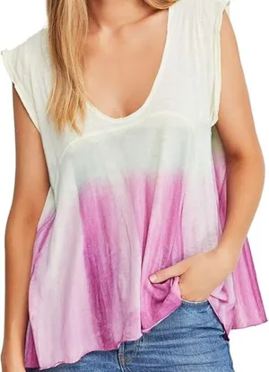 Free People Spring Break Combo Dip Tie Dye Paradise Tee Ombre Cream Purple XS thumbnail 1