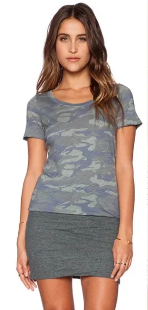 Monrow Camo Tee Shirt‎ Dress Succulent Green Short Sleeve Ruched Size US Small thumbnail 1