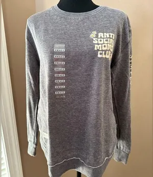 Simply Southern Women’s Anti Social Mom Club Sweatshirt in Gray thumbnail 1